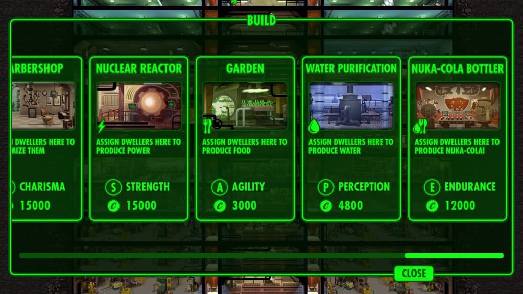 Building menu in Fallout Shelter