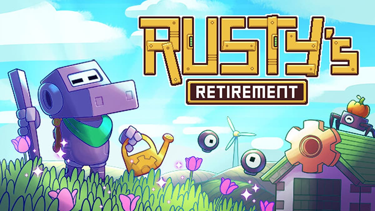 Rusty's Retirement key art featuring various robots.