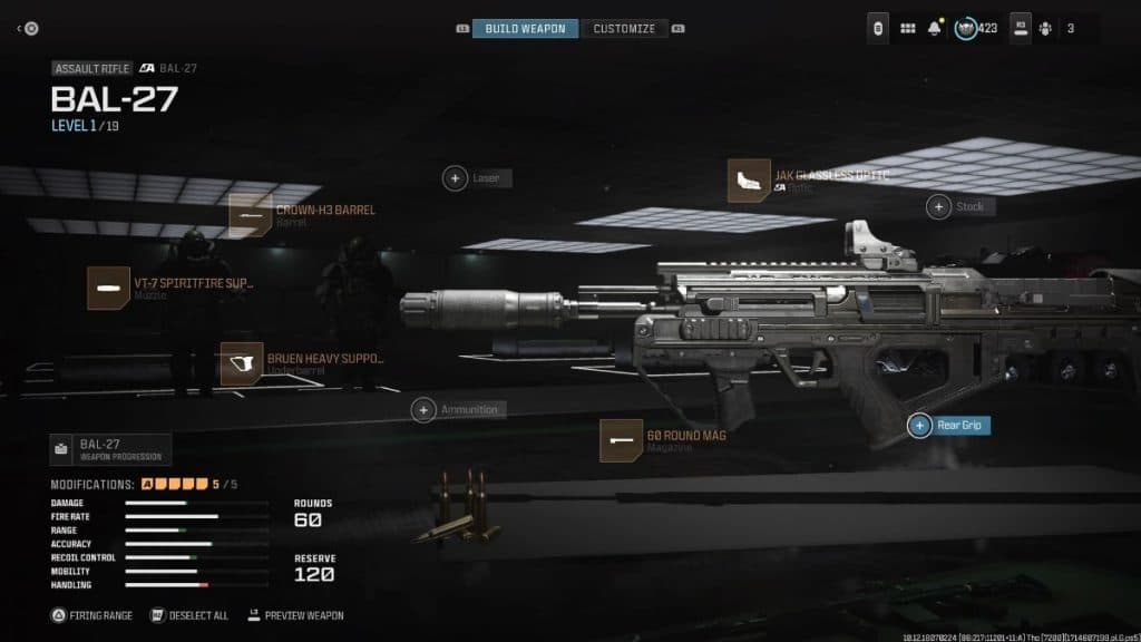 Screenshot of best BAL-27 loadout attachments in Warzone
