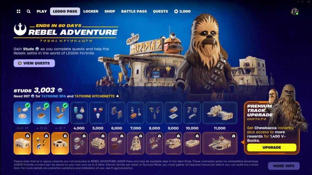 LEGO Pass with Chewbacca skin in Fortnite
