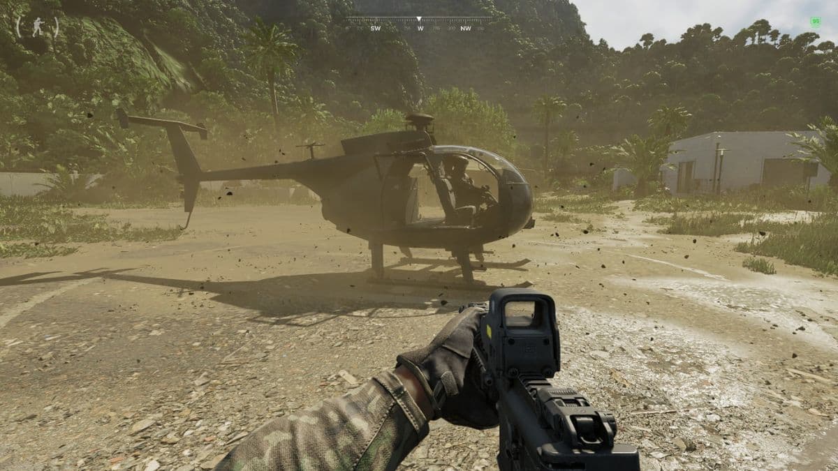 gray zone warfare character looking at helicopter