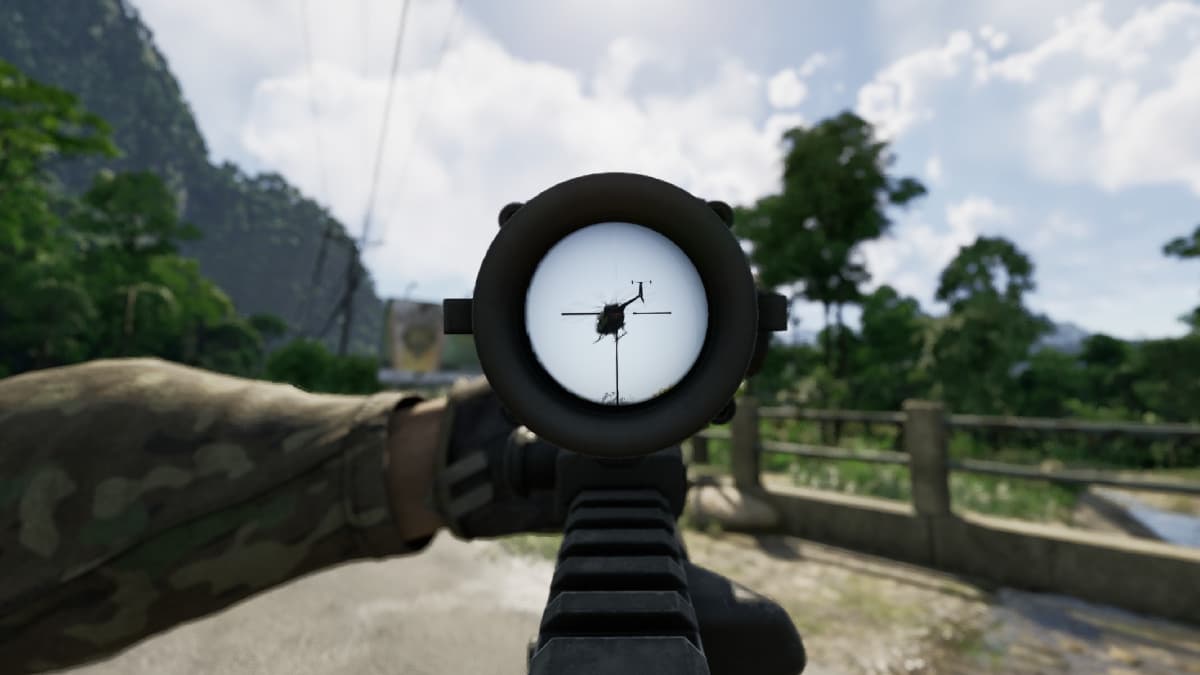 Gray Zone Warfare helicopter through a scope