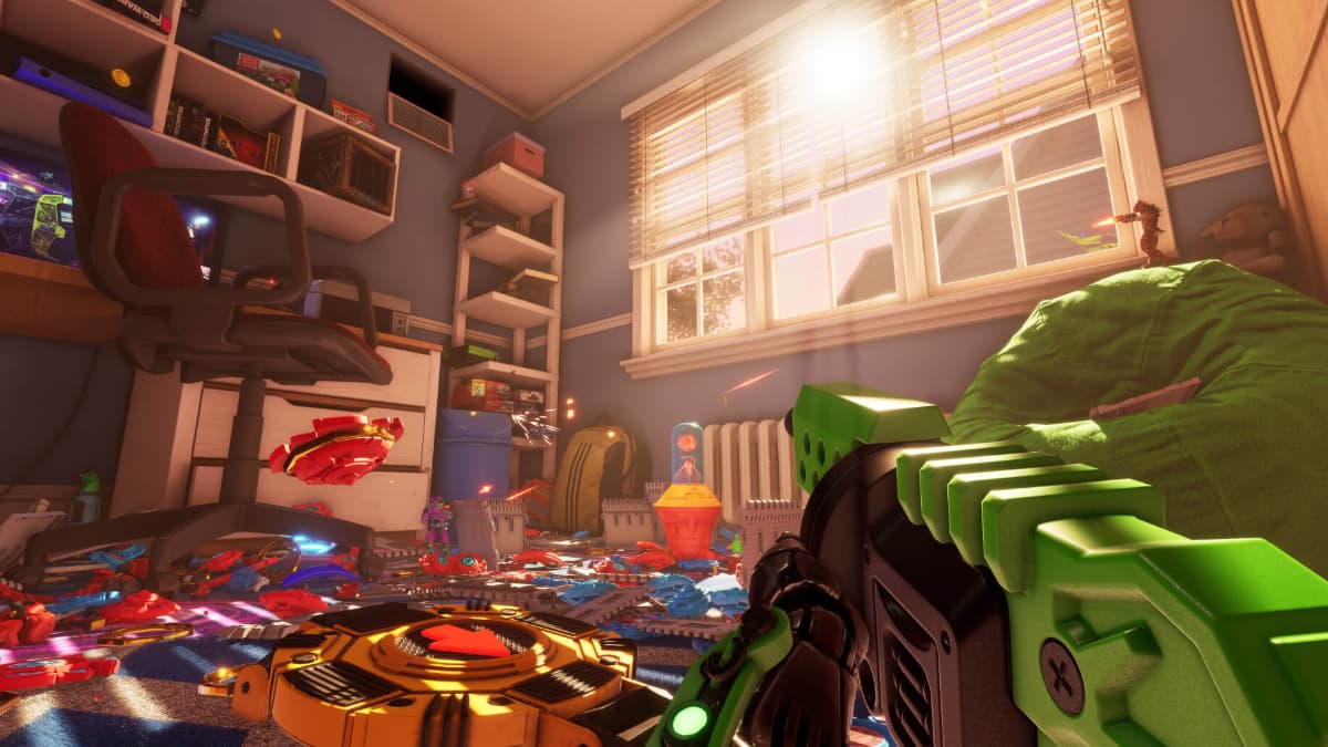A level in Hypercharge: Unboxed with a character holding a green gun