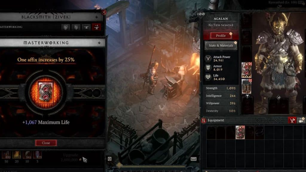 Masterworking menu in Diablo 4