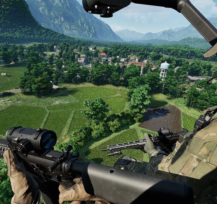 Gray Zone Warfare players flying in helicopter